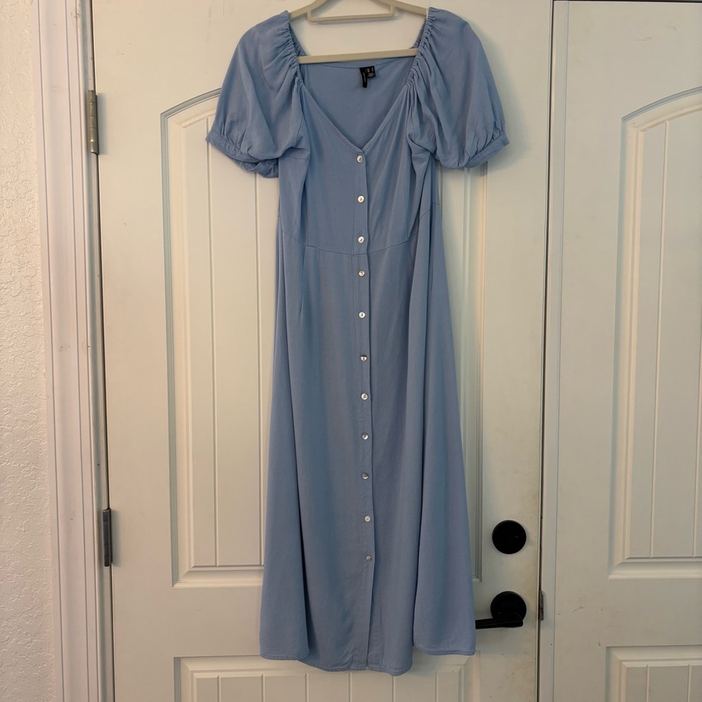 Vero Moda Light Blue Button Front Jesmilo Shirt Midi Dress, Medium, Cottagecore - Picture 2 of 13
